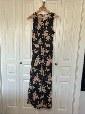 NWT Pact Jumpsuit, Black with Tan Floral Print